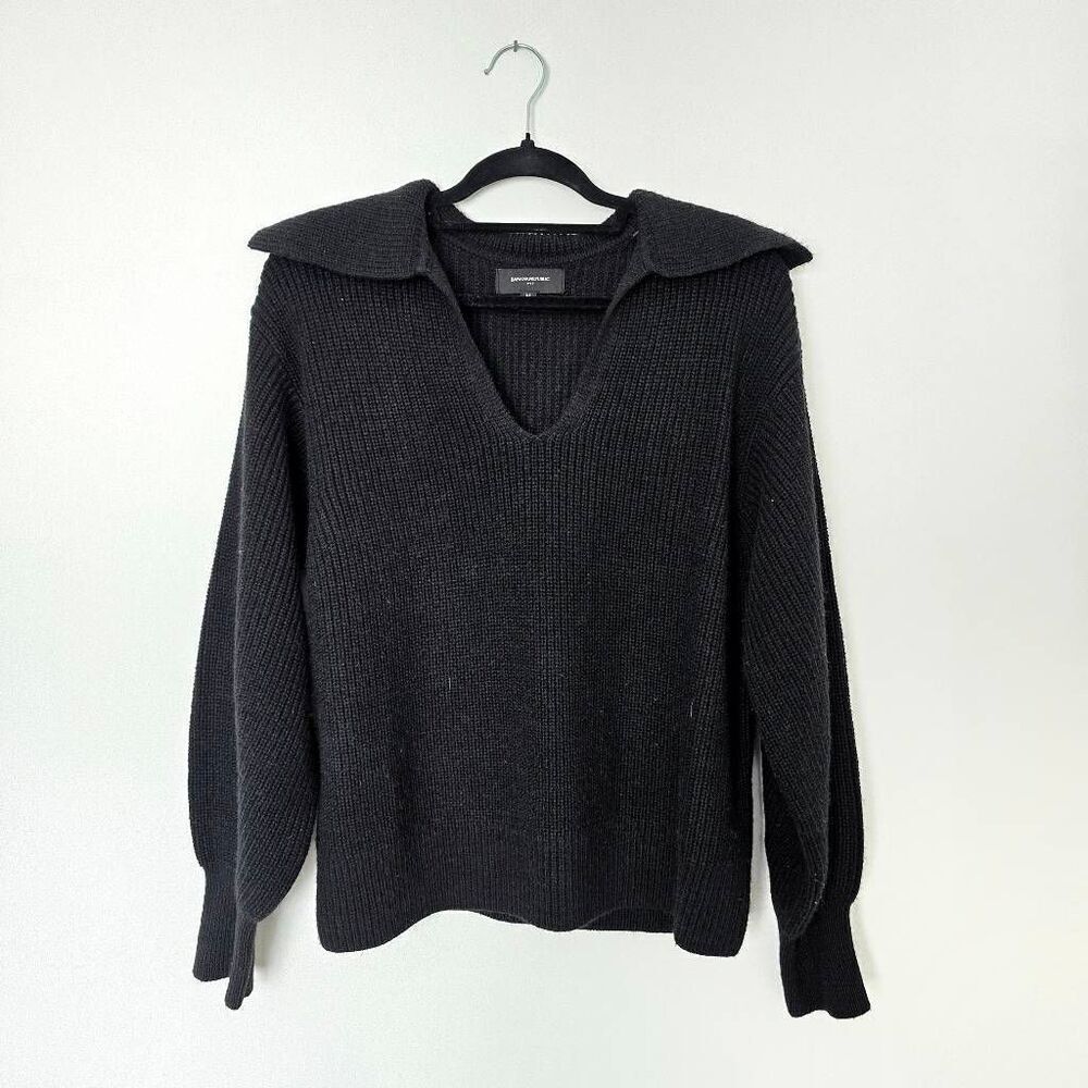 Banana‎ Republic Sweater Women's Medium Black Knit Long Sleeve Collared Gorpcore